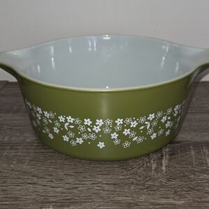 Vintage Pyrex 475-B Green Crazy Daisy Spring Blossom Casserole Dish Bowl 2 qt.